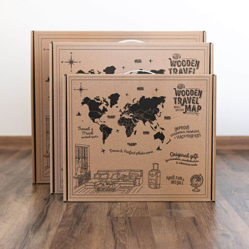 3D Wooden World Map Milky Way
