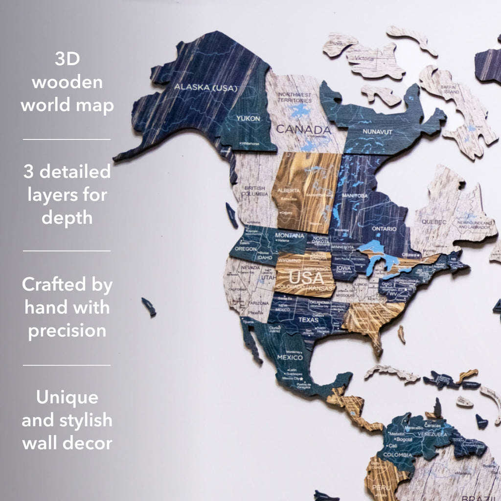 3D Luminous Colored Wooden World Map Mystery