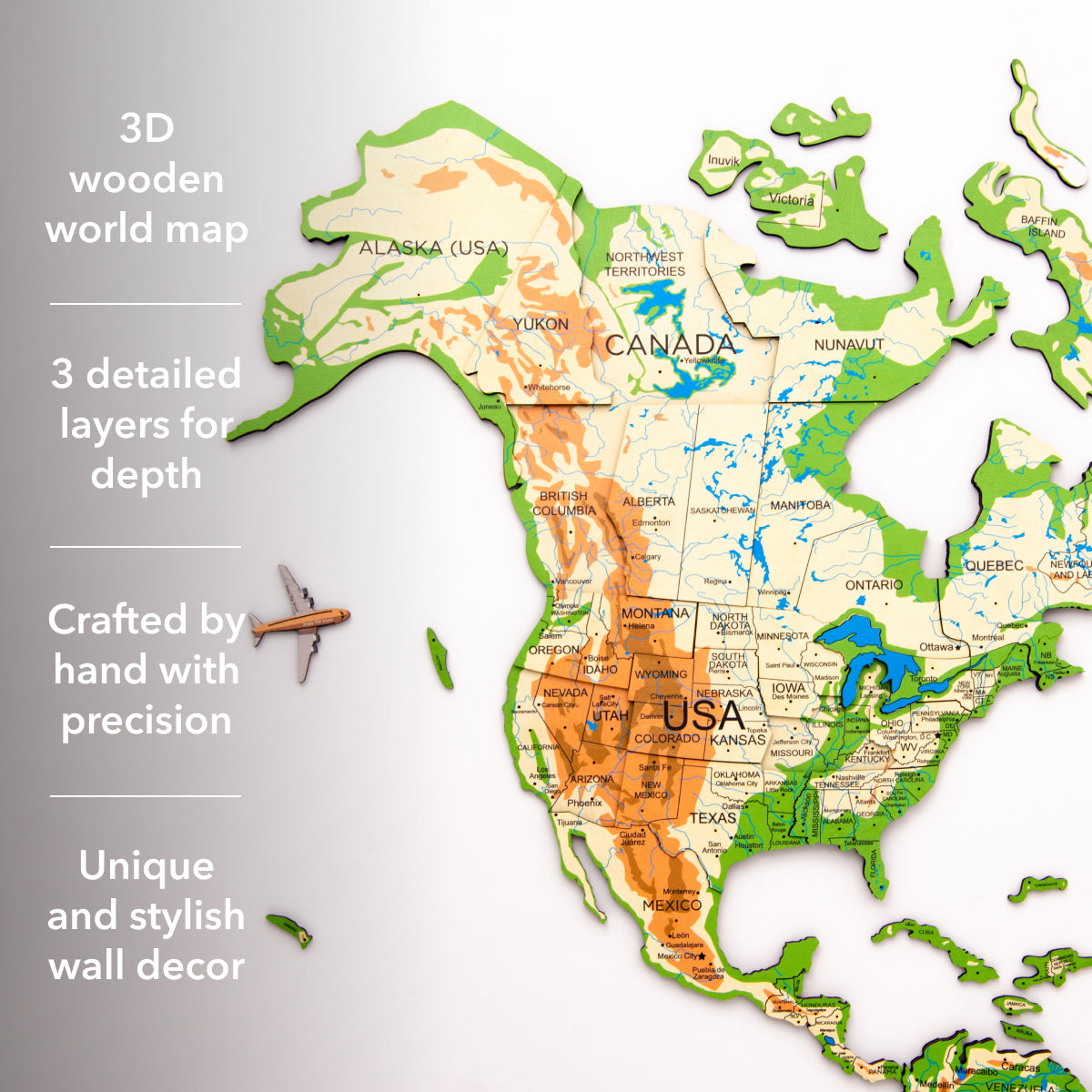 3D Wooden World Map Physical