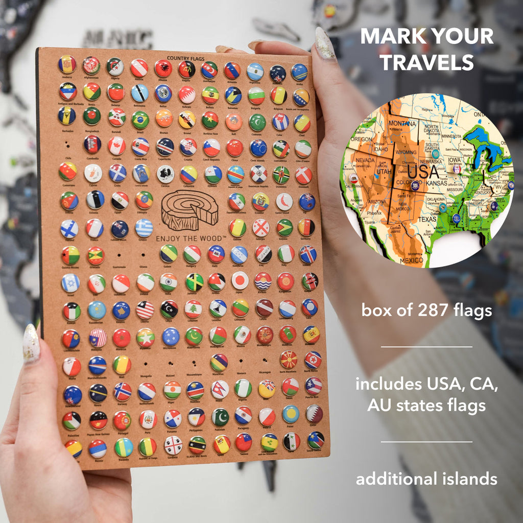 3D Wooden World Map Physical