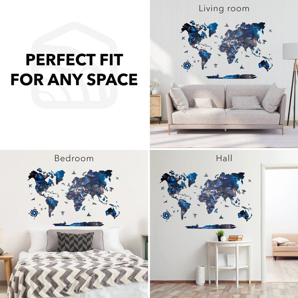 3D Wooden World Map Space