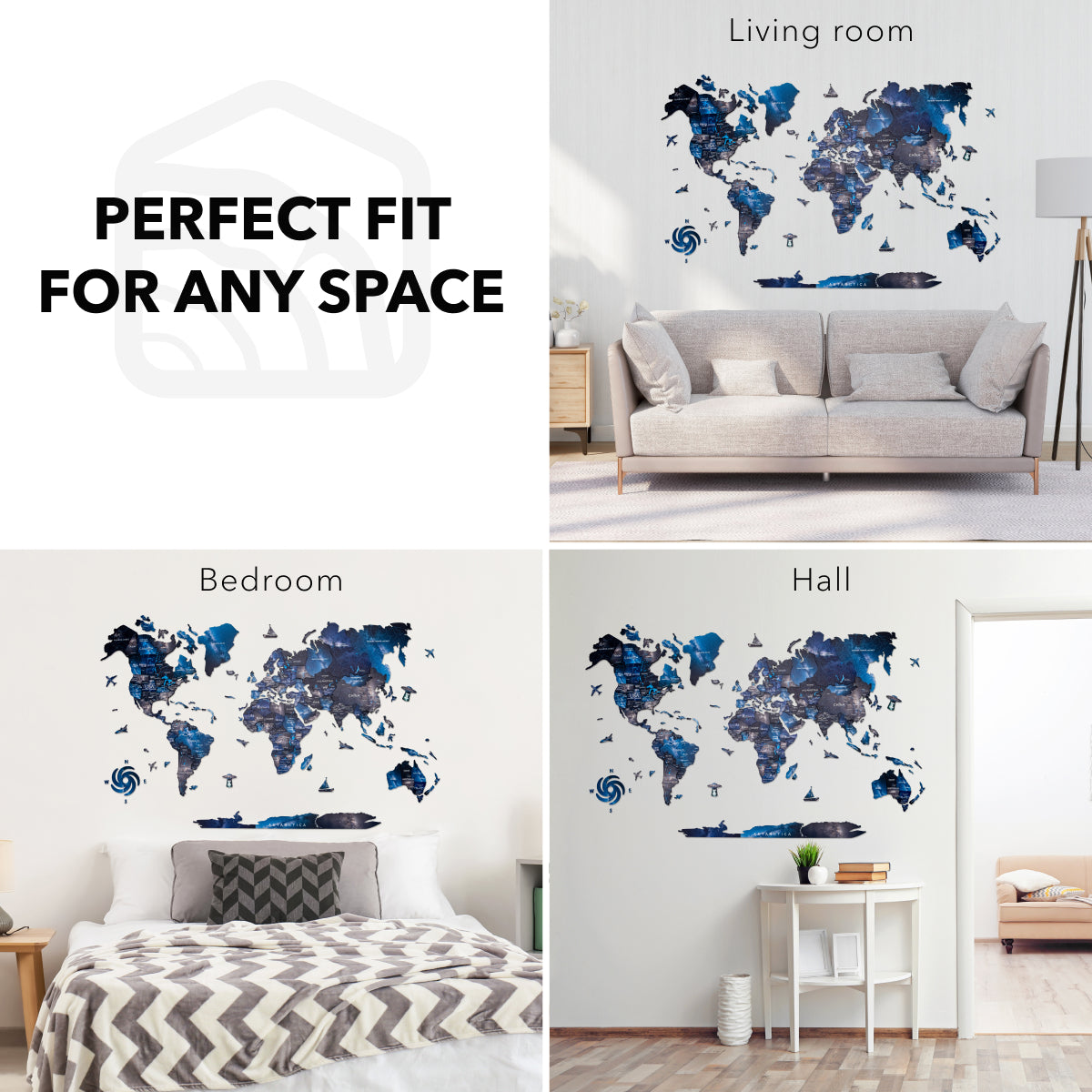 3D Wooden World Map Space