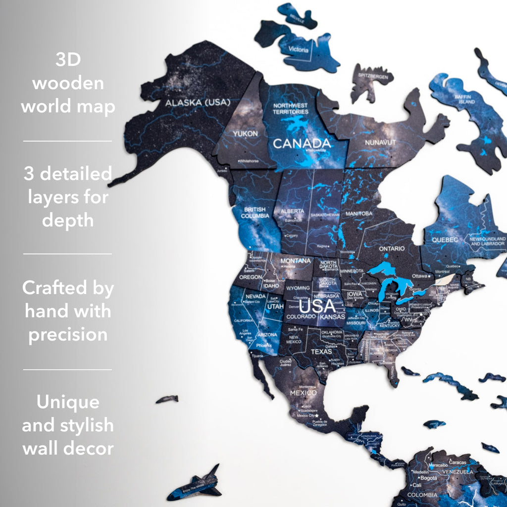 3D Wooden World Map Space