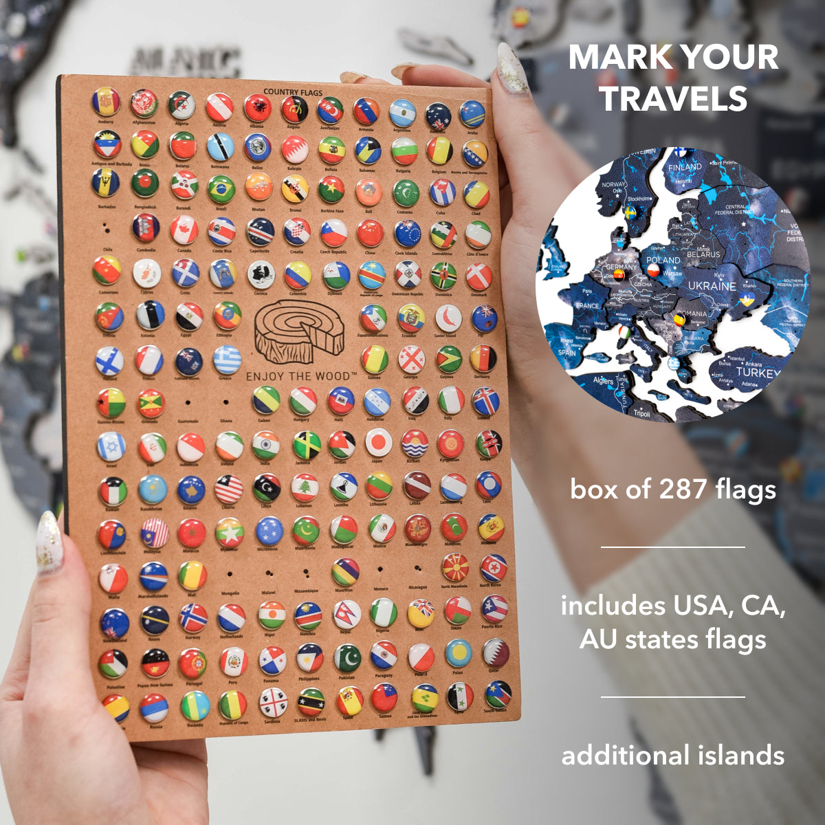 3D Wooden World Map Space