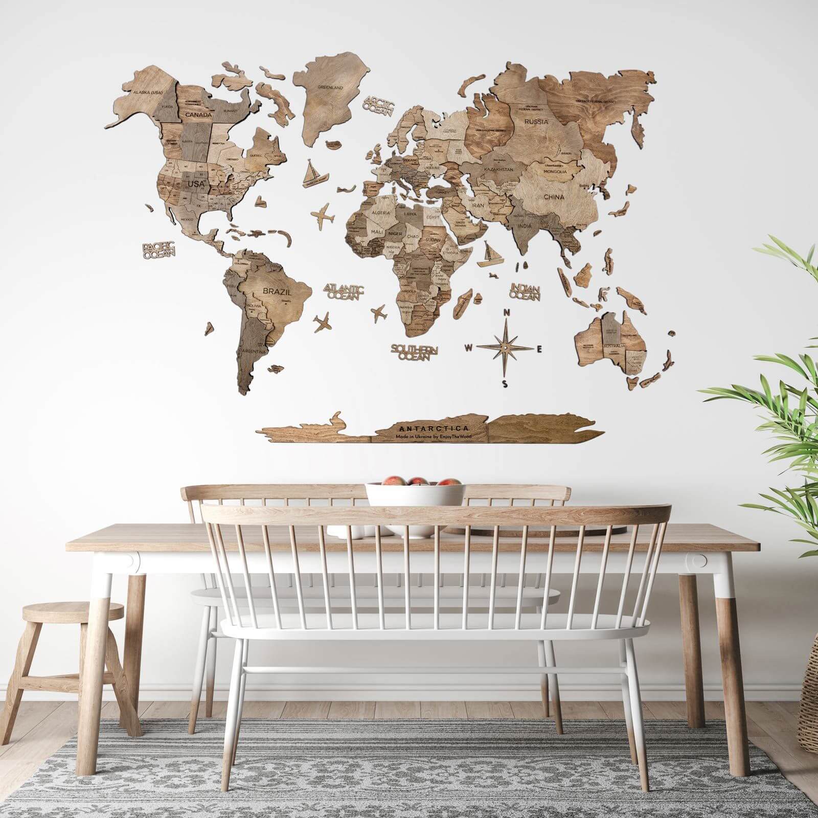 3D Wooden World Map Terra