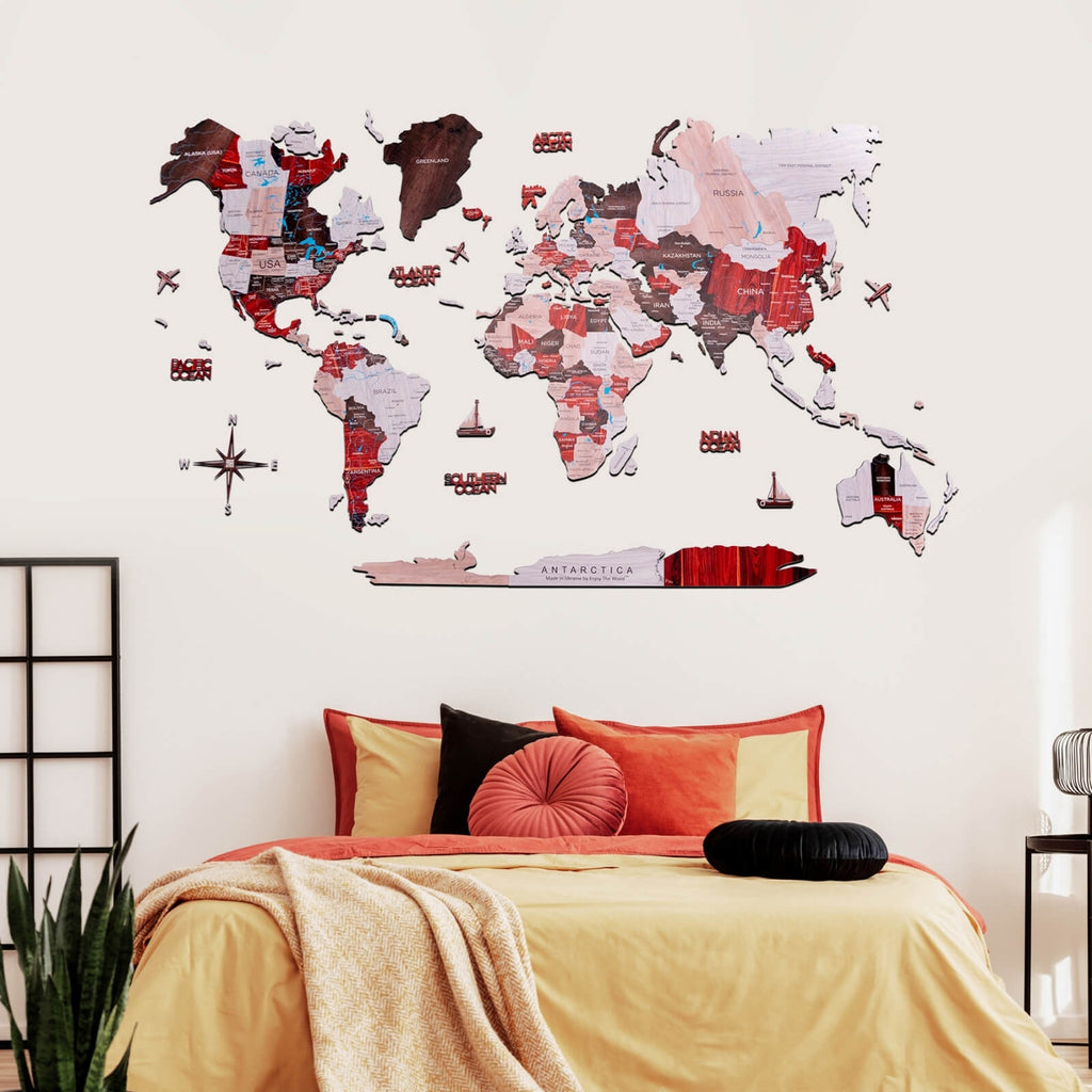 3D Wooden World Map Urban