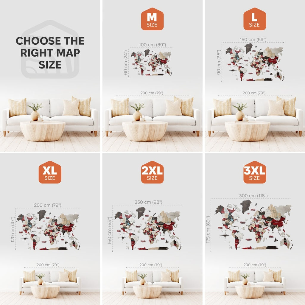 3D Luminous Colored Wooden World Map Urban