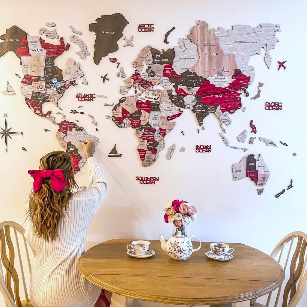 3D Wooden World Map Urban