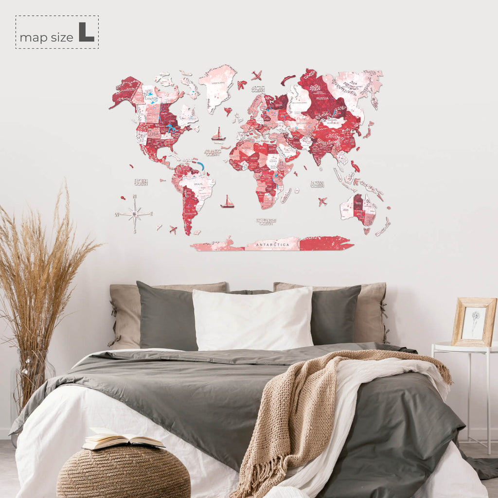 3D Wooden World Map Volcano