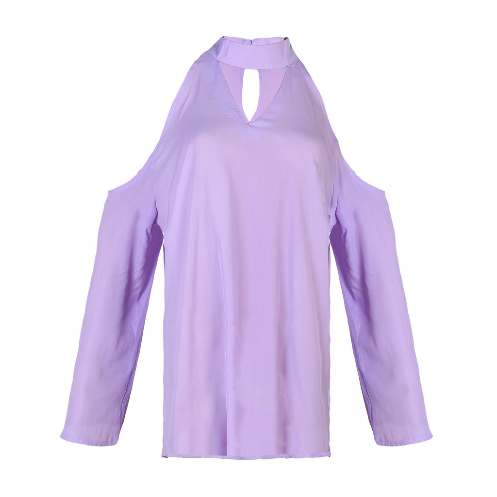 Off-the-Shoulder Blouse with V-Neck and Long Sleeves