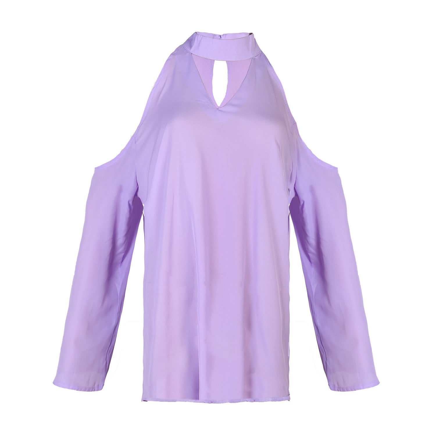 Off-the-Shoulder Blouse with V-Neck and Long Sleeves