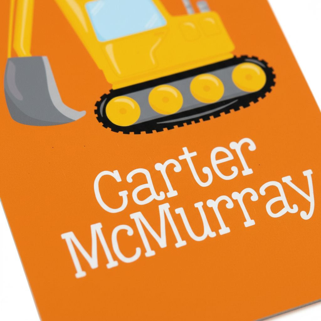 Boys Backpack Name Tag - Construction Equipment Backhoe School Bag Tag
