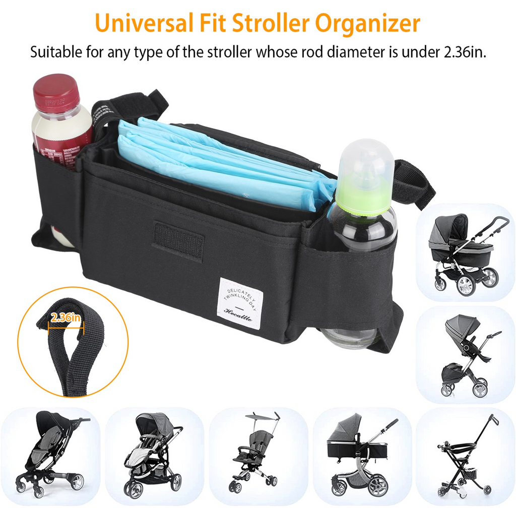 Stroller Organizer Bag 6 Pockets Baby Trolley Bag with Cup Holder for Paper Tissue Diaper Phone Snacks Baby Cream