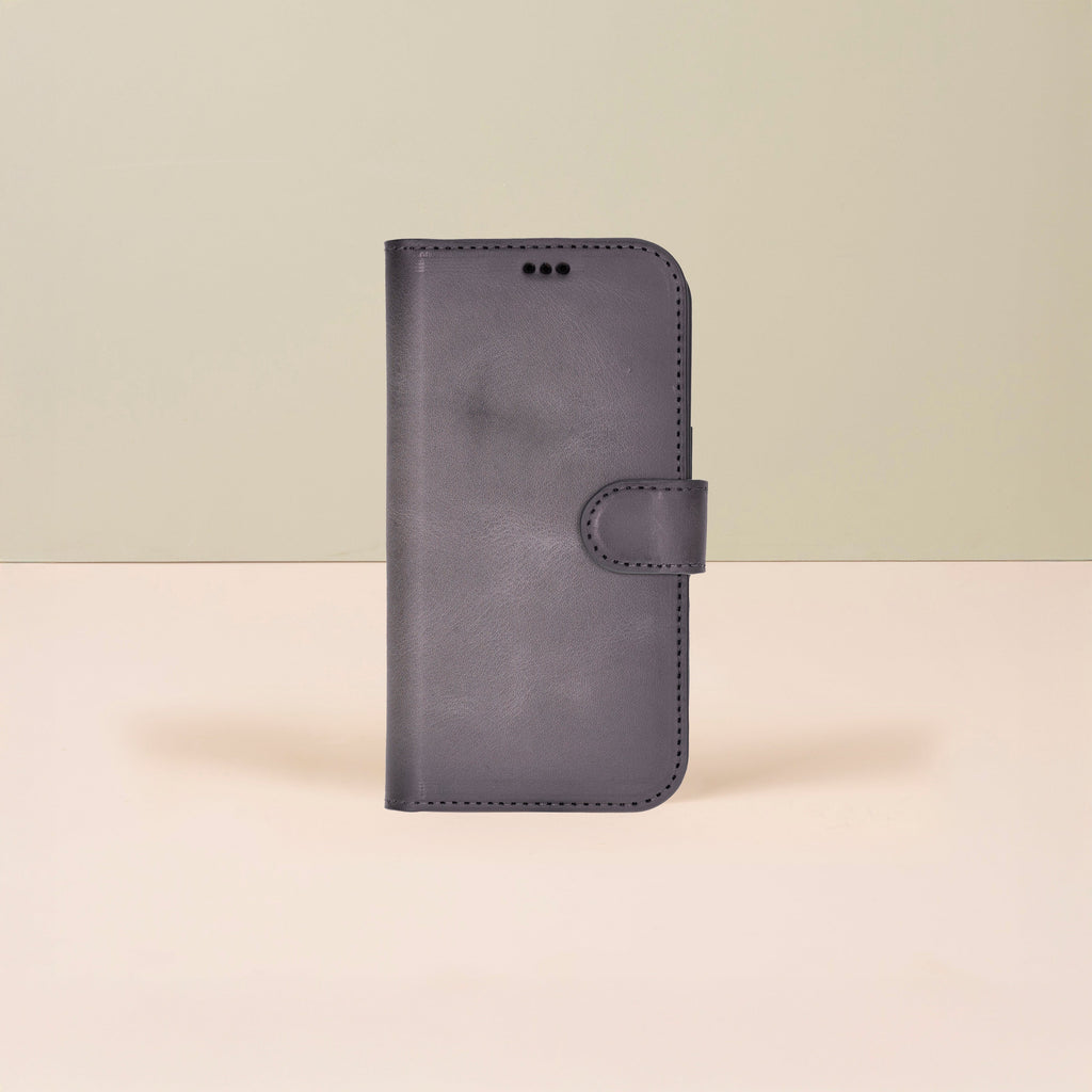 Leathere iPhone 17 Wallet Case – Gray - New York