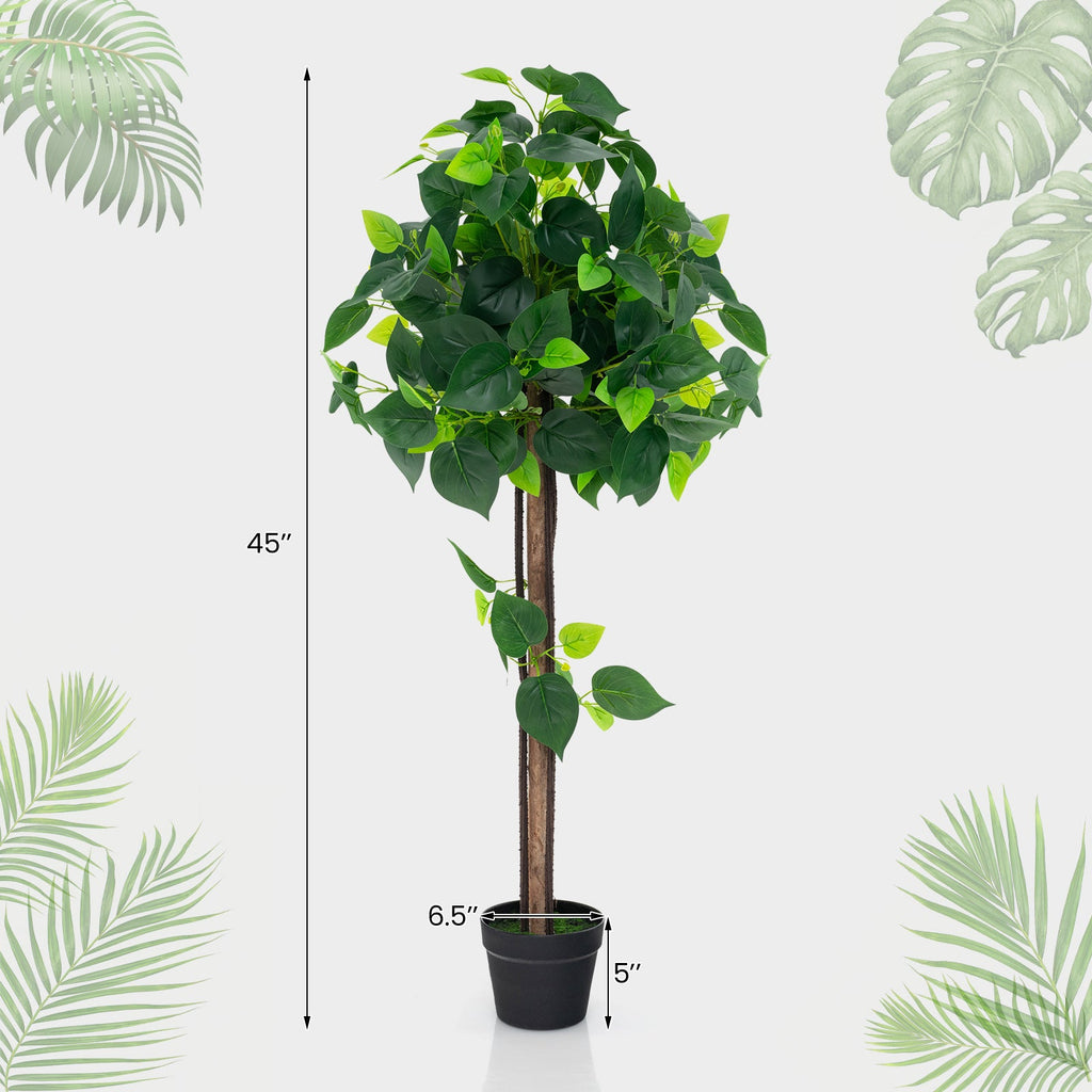 45 Inches Artificial Hydrangea Tree with Real Wood Trunk and Realistic Hydrangea Leaves