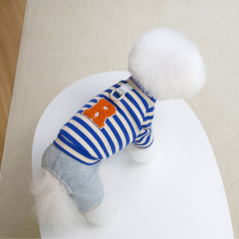 Autumn And Winter Puppy Clothing, Casual Striped Four-legged Thin Warm Hoodie, Small And Medium-sized Dog Bichon Frise Pet Clothing