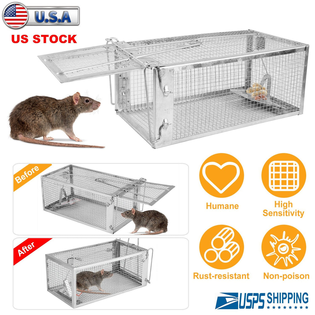 Rat Trap Cage Humane Live Rodent Trap Cage Galvanized Iron Mice Mouse Control Bait Catch with Detachable U Shaped Rod