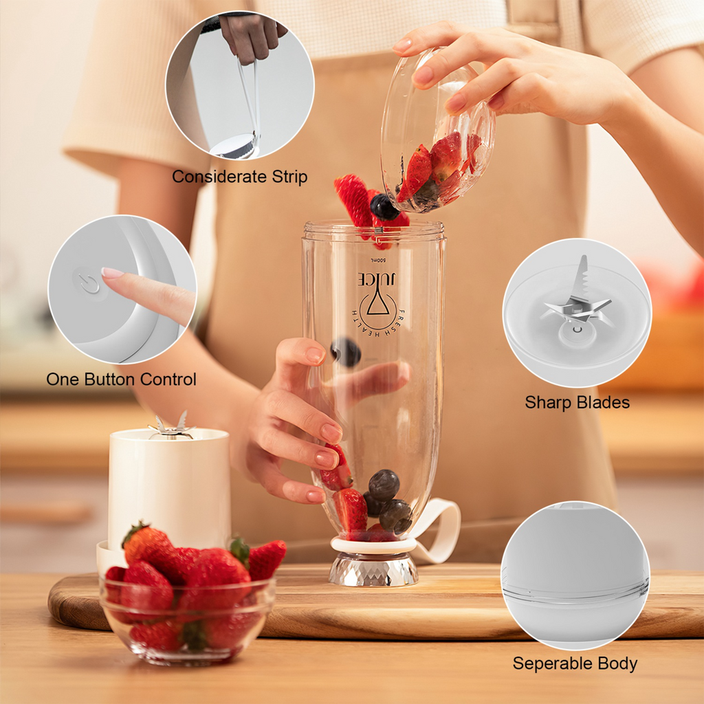 2-in-1 16.9OZ Portable Fruit Blender Electric Rechargeable Juice Cup for Shakes Smoothies Juice Personal Fruit Mixer with 6 Blades