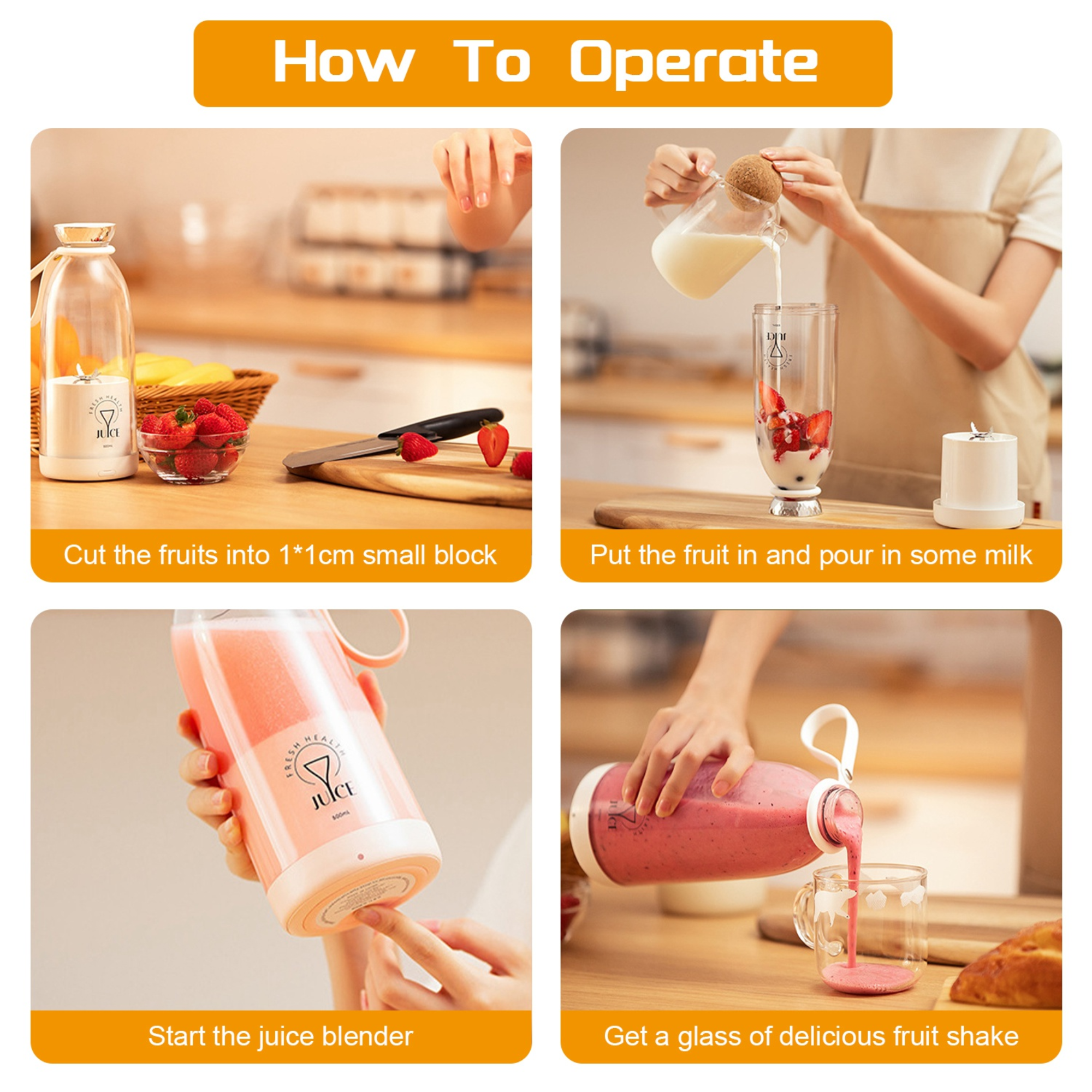 2-in-1 16.9OZ Portable Fruit Blender Electric Rechargeable Juice Cup for Shakes Smoothies Juice Personal Fruit Mixer with 6 Blades