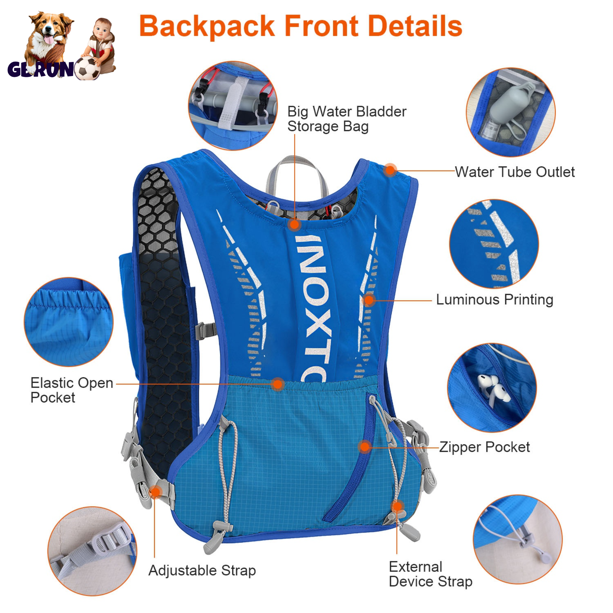 Sport Hydration Vest Running Backpack with 15oz 50oz Water Bladder Adjustable Strap Storage Bag for Trail Running Marathon Race Hiking
