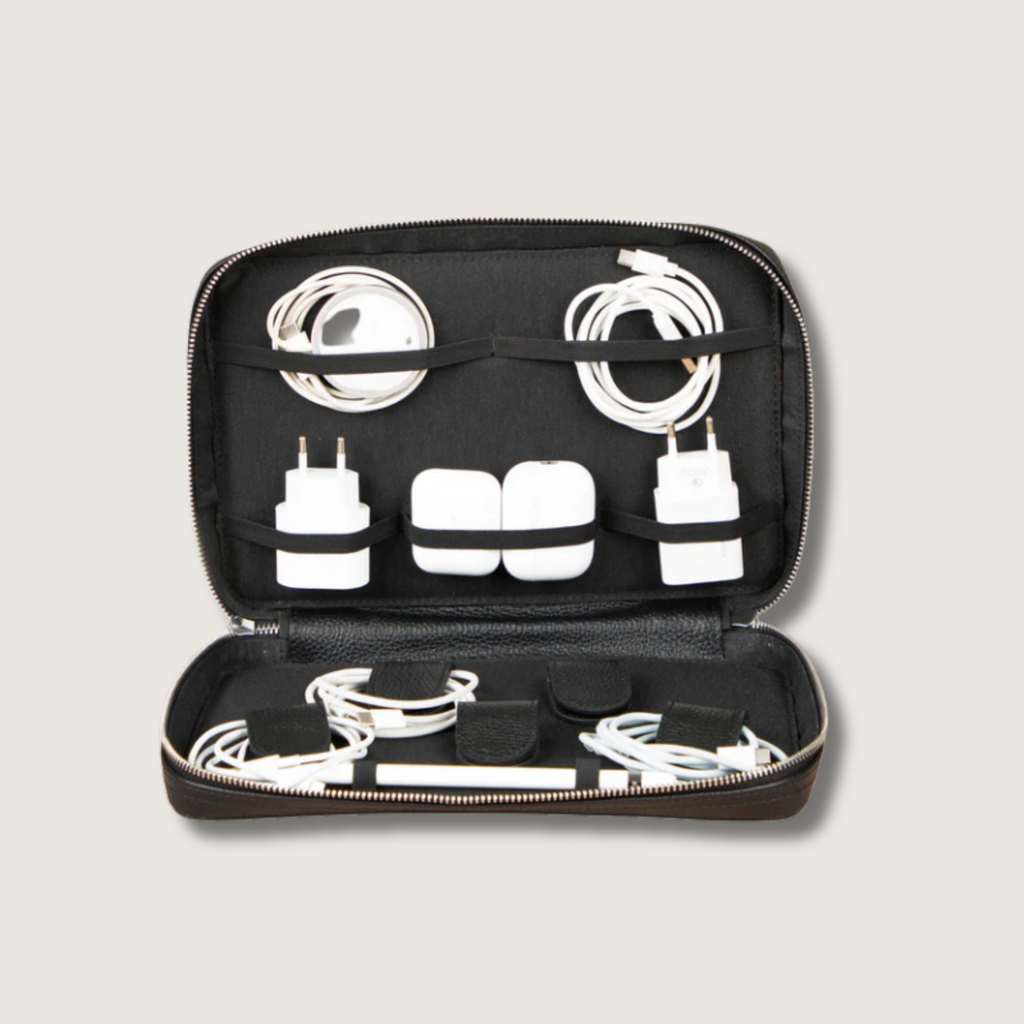 Leather Tech Organizer Case - Black - Oslo
