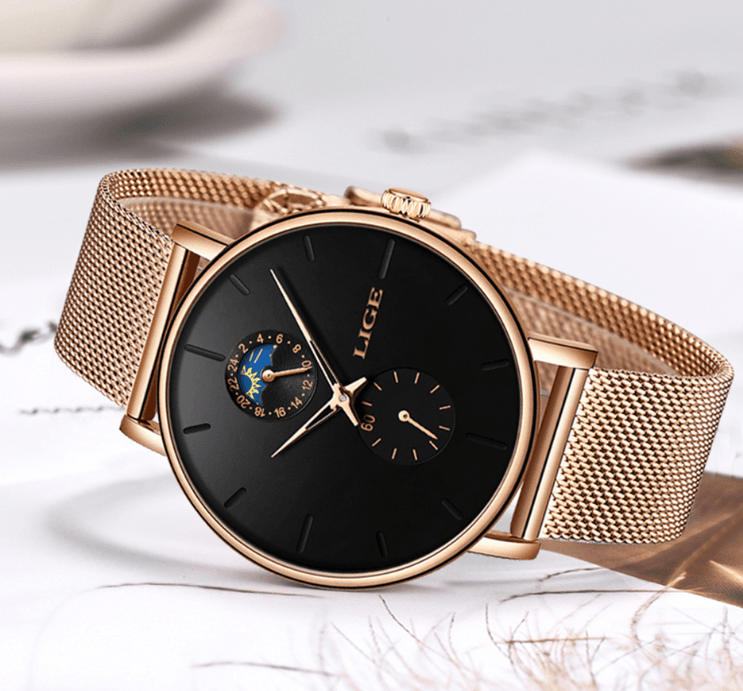 Women's Elegant Waterproof Watch With Chronometers And Braided Stainless Steel Bracelet Excellent Design Perfect Gift