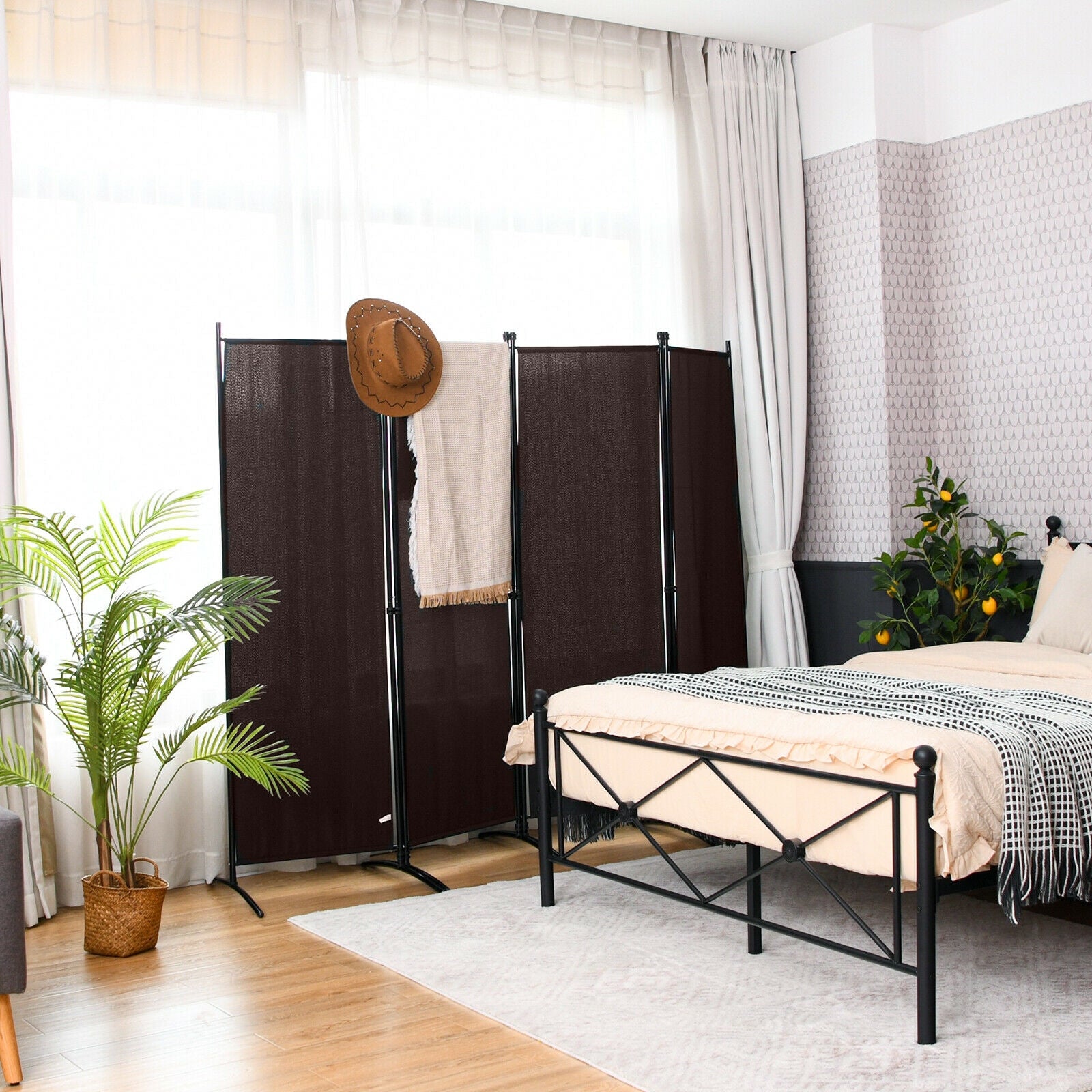 4-Panel Room Divider with Steel Frame