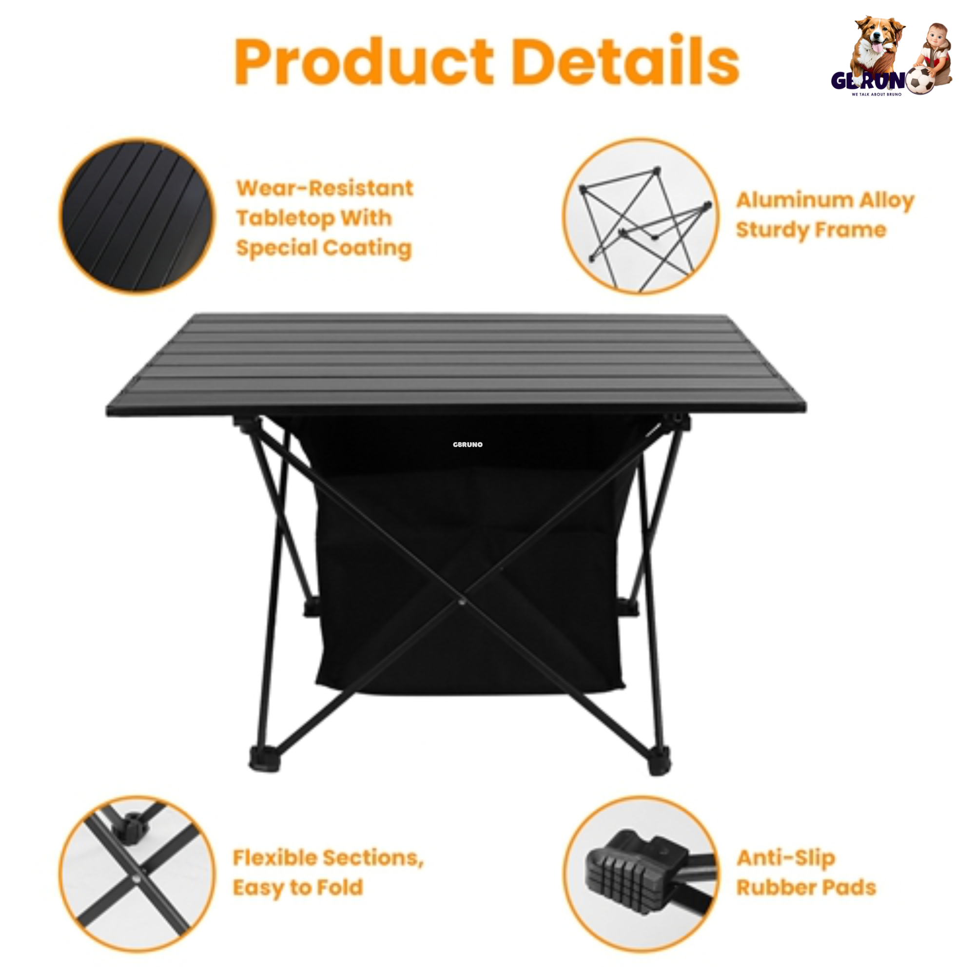 Foldable Camping Table With Storage Basket Rustproof Portable Aluminum Alloy Roll-Up Camping Table With Carrying Bag For Camping Hiking BBQ Picnic Fis