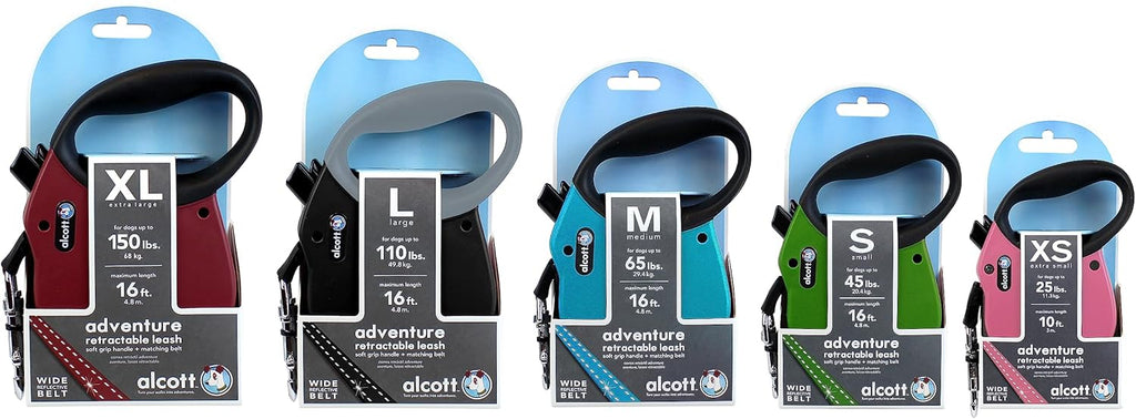 Alcott Adventure Retractable Reflective Belt Leash for Dogs, 10' Long, XS Pink