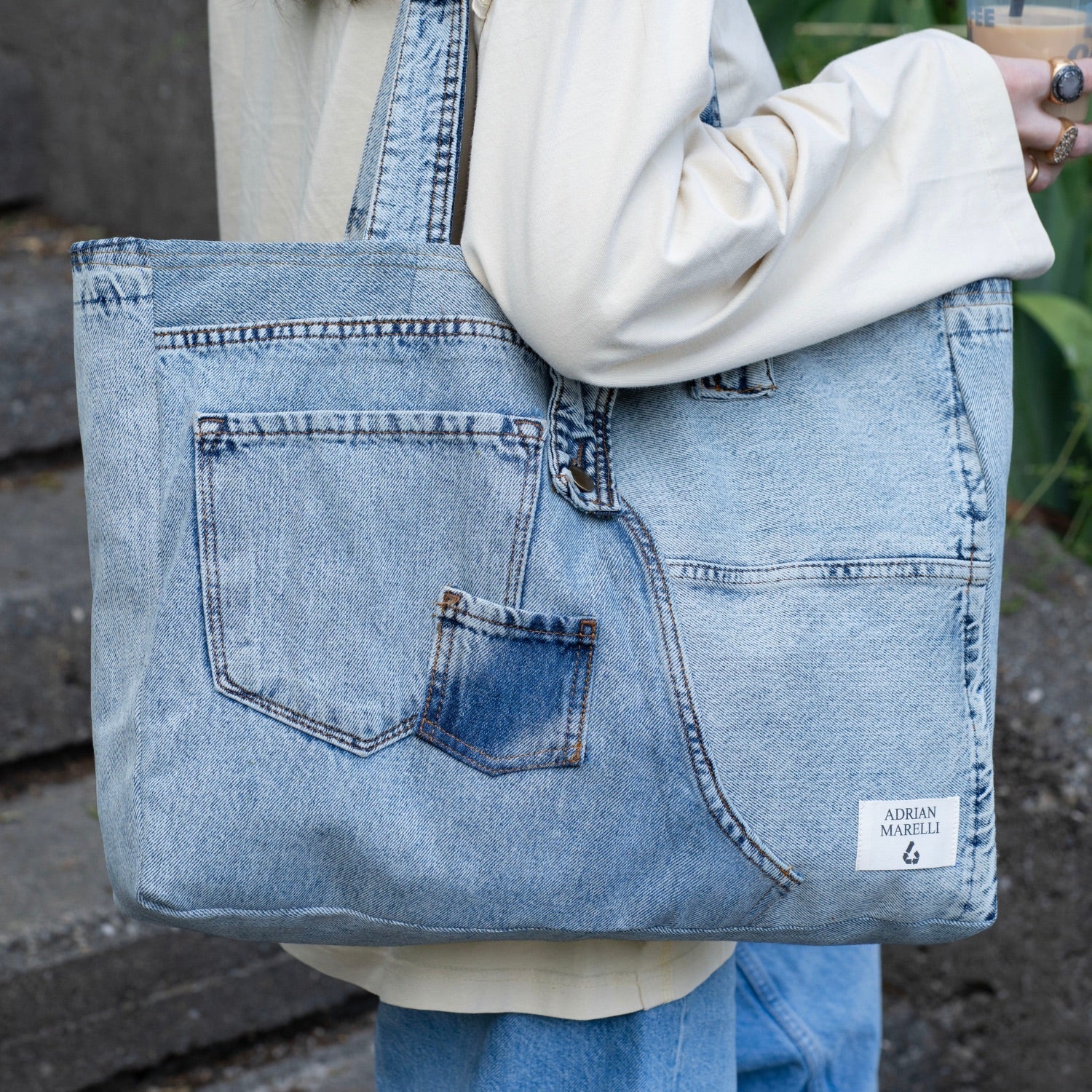 Brooklyn Heritage Tote / Recycled Denim Snow White