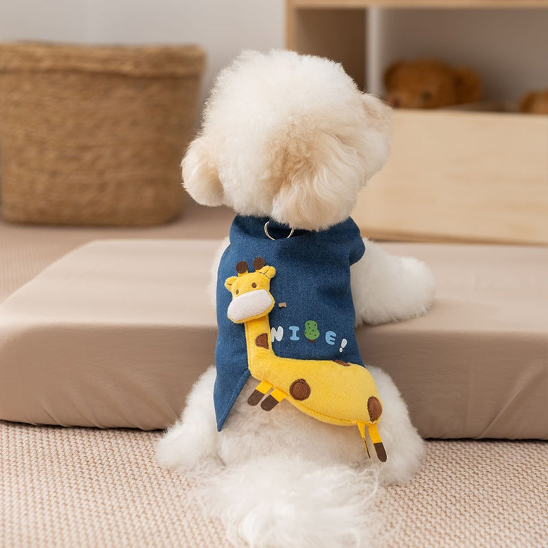 3D Deer Denim Pet Vest, Warm Fleece Lined Pullover For Small Dogs Cats, Winter Costume With Leash Hoo