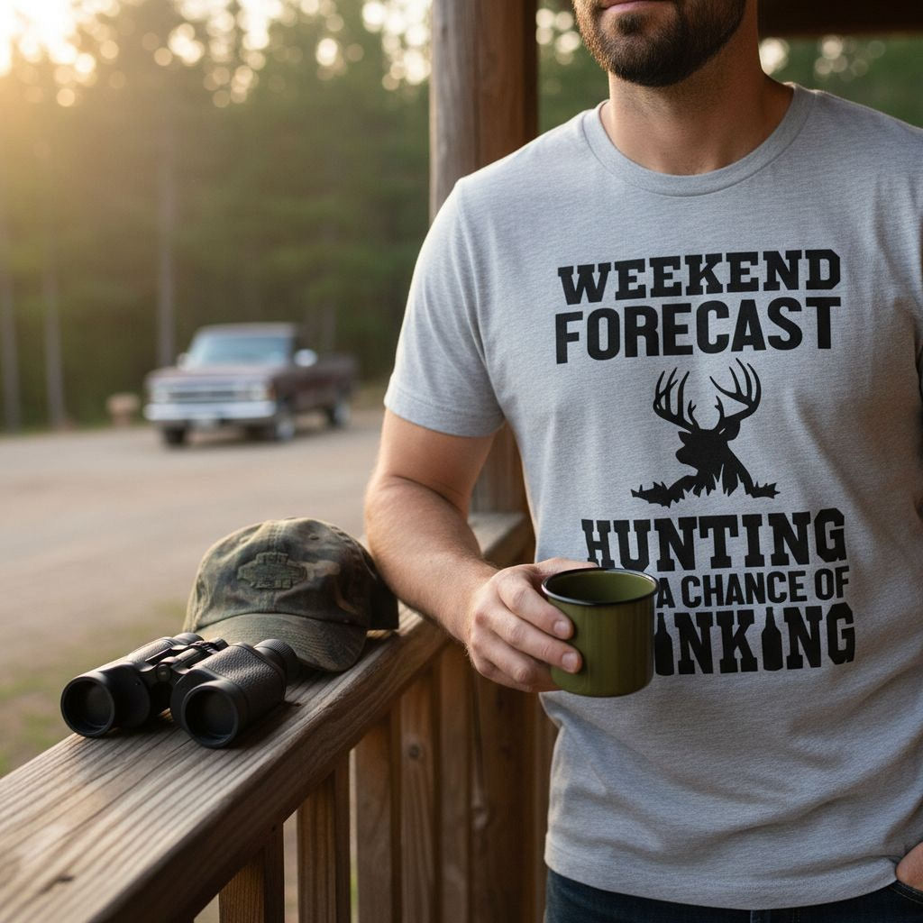 Hunting Gift for Men - Hunting with a chance of Drinking T-shirt - Funny Mens Shirt