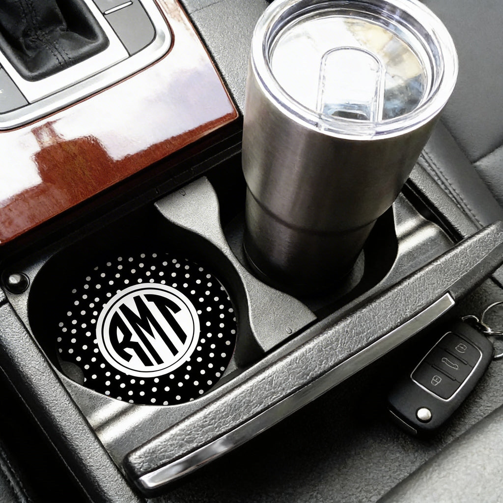 Monogram Car Coaster - Sandstone Circle Polka Dot Cup Holder Insert