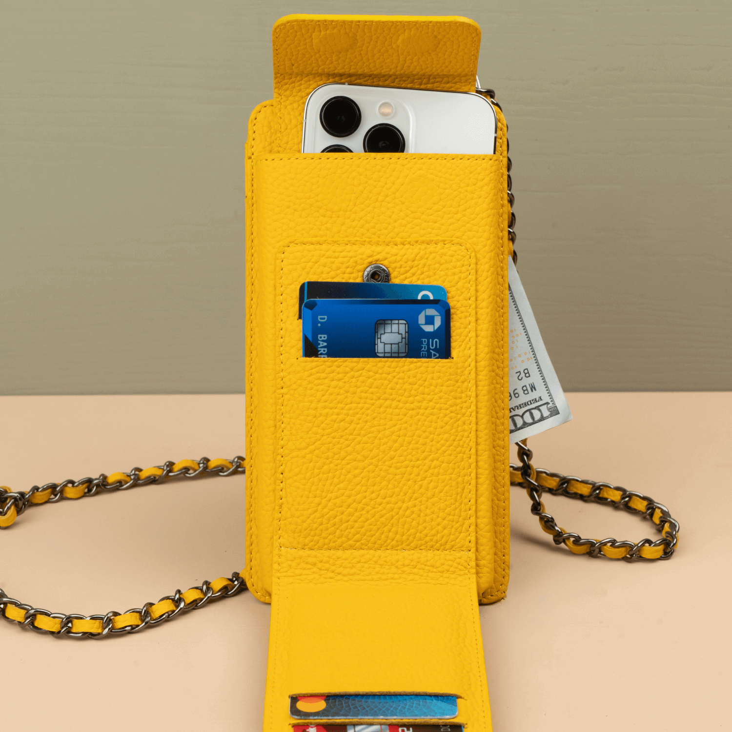 Leather Yellow Crossbody Bag Phone Wallet - Columbus