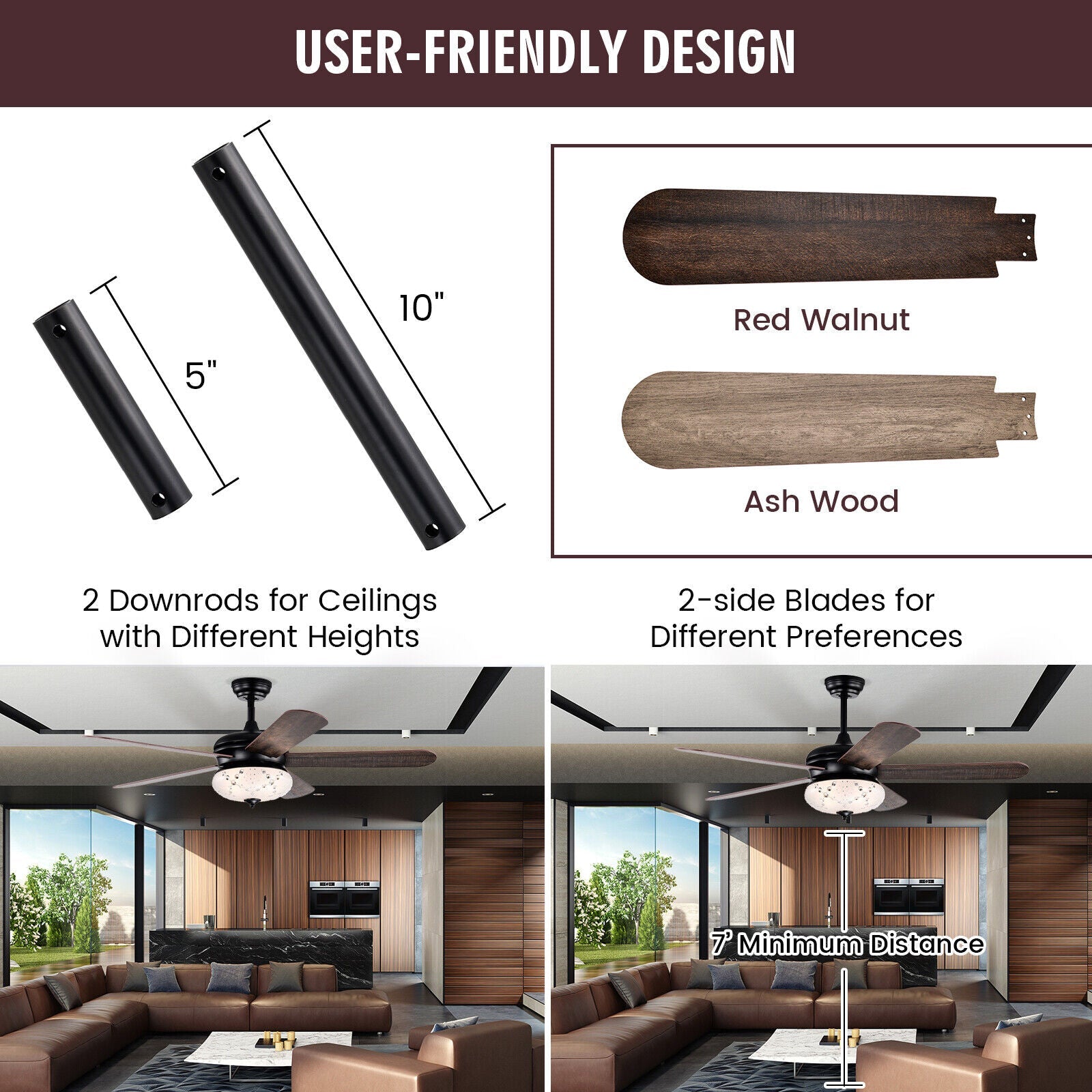 52 Inches Ceiling Fan with Remote Control
