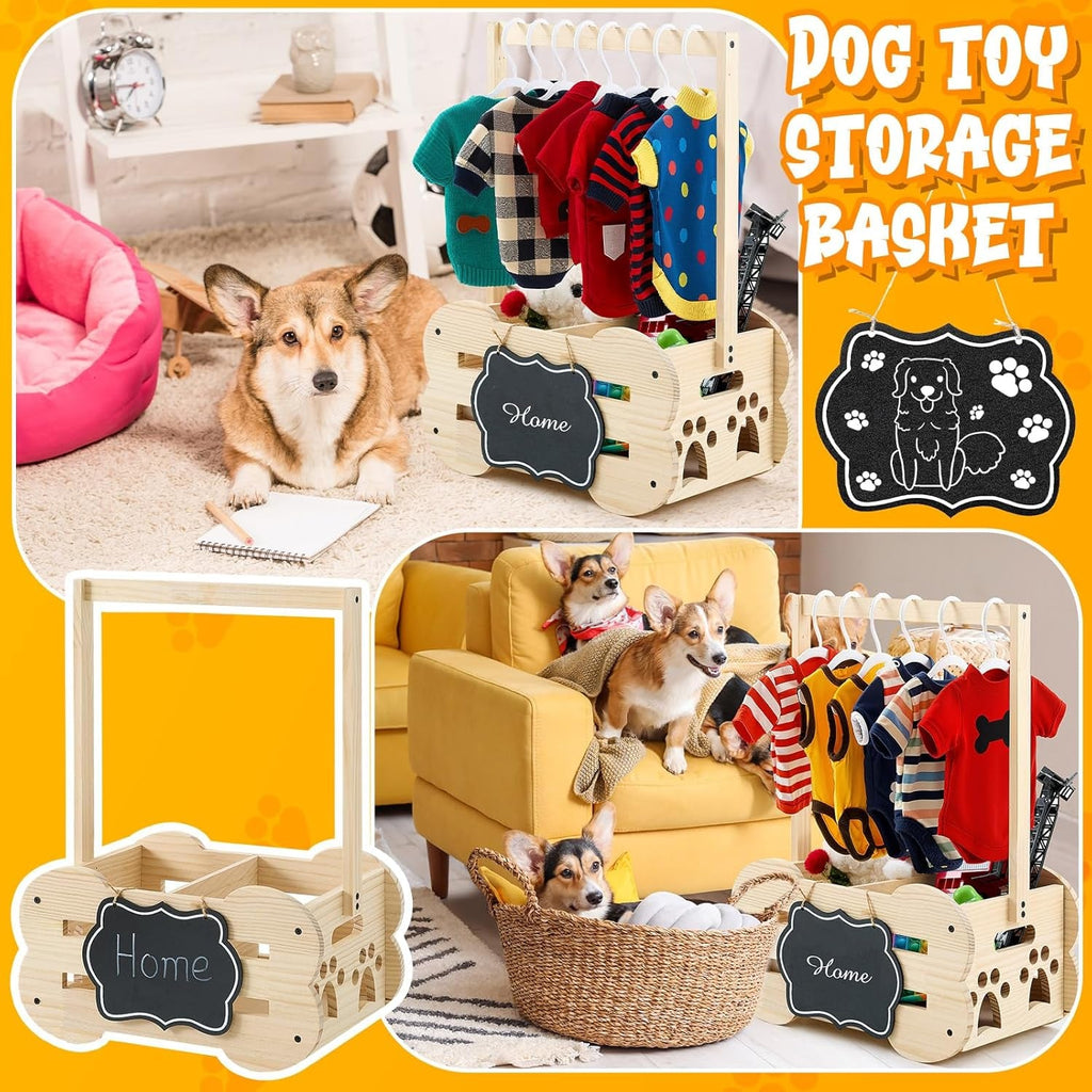 Dog Storage Organizer Wooden Closet Toy Clothes Rack Hangers 20in
