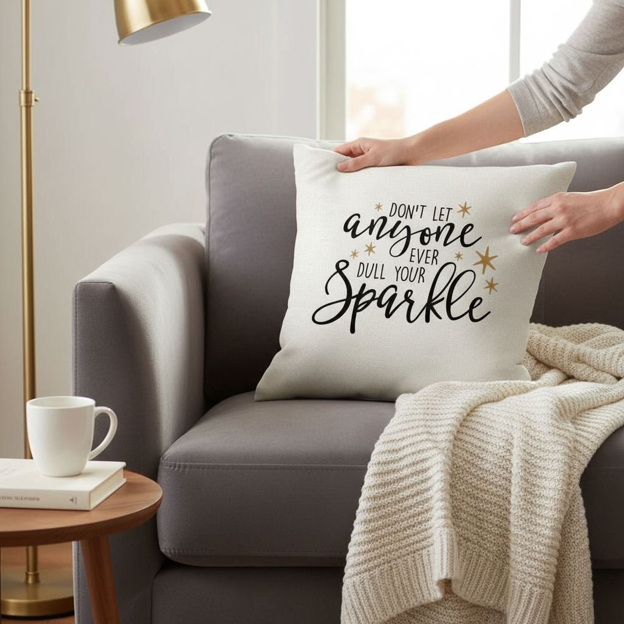 Throw Pillow Gift - Motivational Pillow Cover With Black & Gold Quote, Twill Canvas