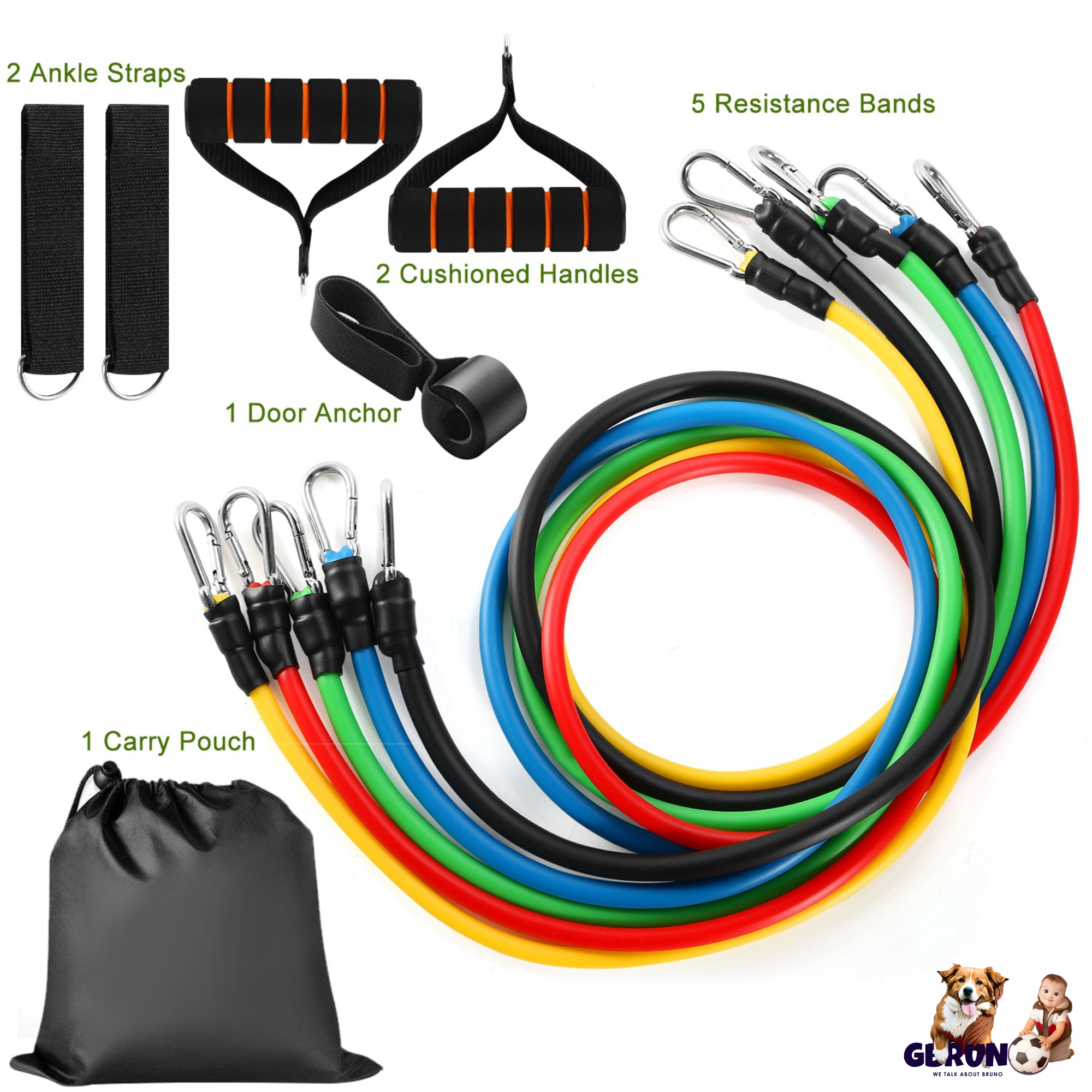 11Pcs Resistance Bands Set Fitness Workout Tubes Exercise Tube Bands Up to 100lbs w/ Door Anchor Handles Ankle Straps for Physical Training Yoga Pilat