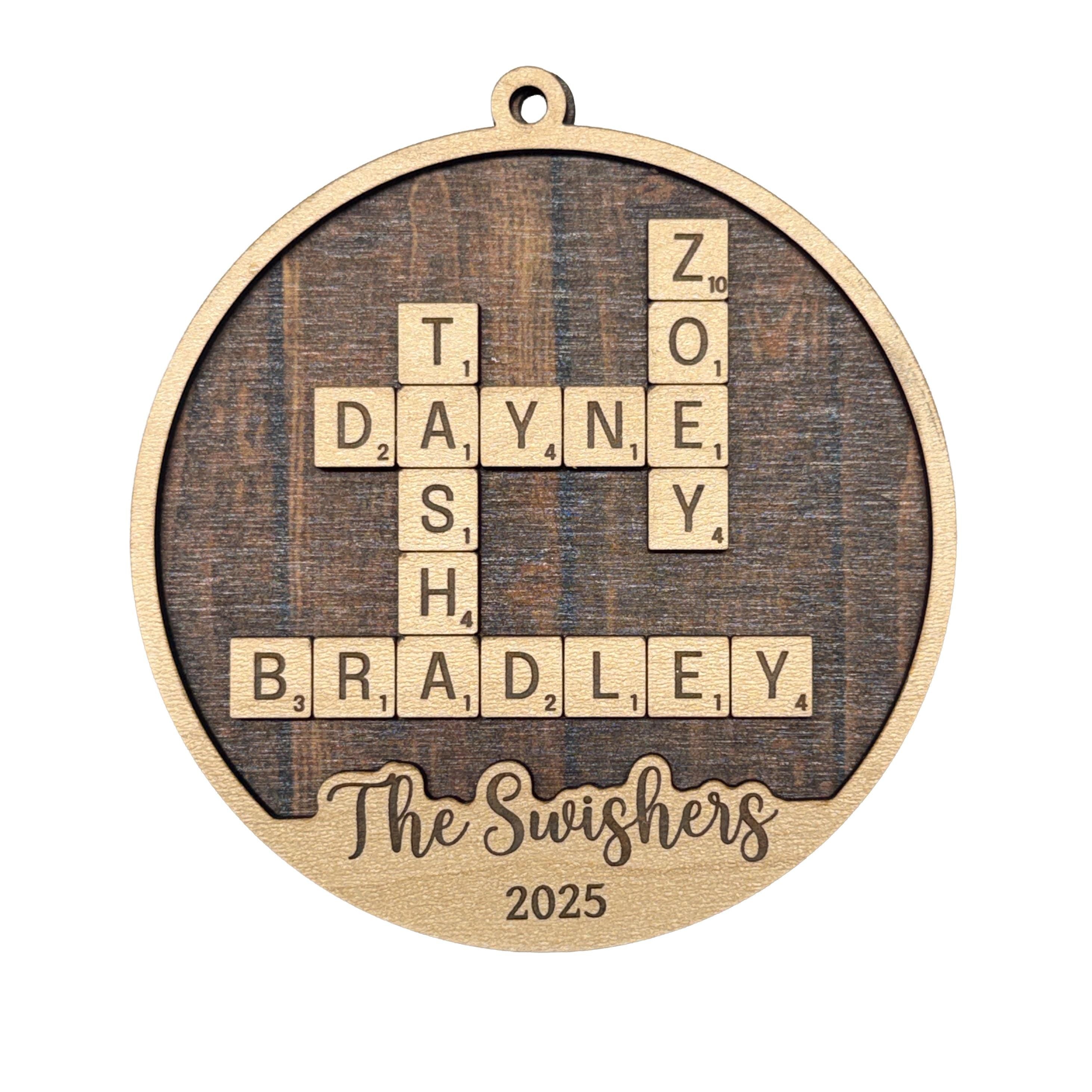 Custom Wooden Christmas Ornament - Family Name Laser Engraved Puzzle Keepsake