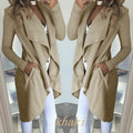 Women's Plus Size Solid Color Polo Collar Slim Fit Long Trench Coat