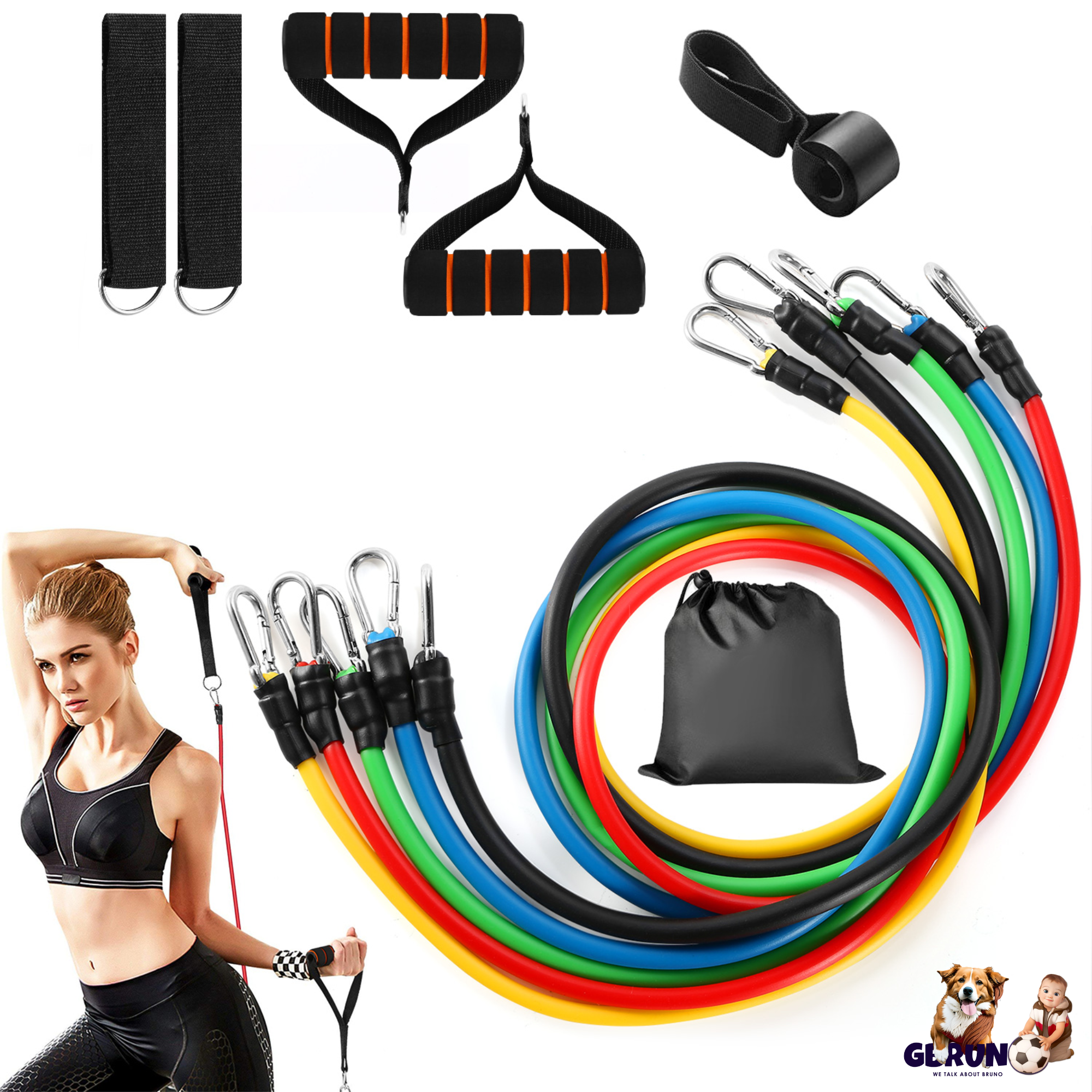 11Pcs Resistance Bands Set Fitness Workout Tubes Exercise Tube Bands Up to 100lbs w/ Door Anchor Handles Ankle Straps for Physical Training Yoga Pilat