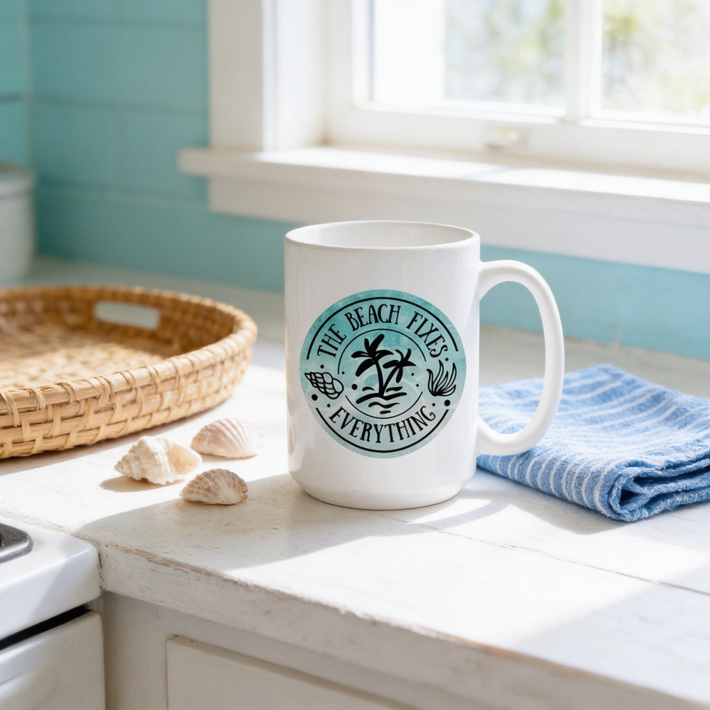 Beach Coffee Mug - Durable Ceramic Ocean Decor Mug | Large Dishwasher Safe Cup