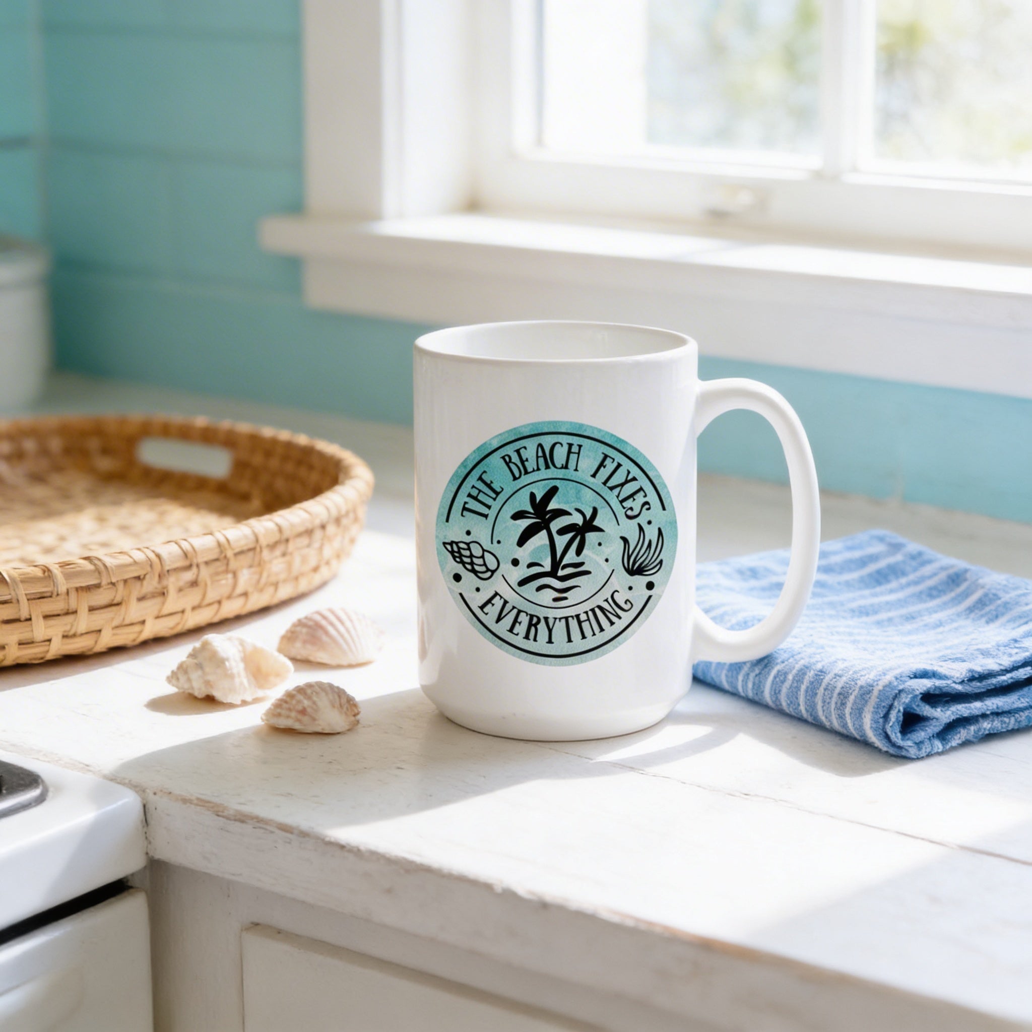 Beach Coffee Mug - Durable Ceramic Ocean Decor Mug | Large Dishwasher Safe Cup