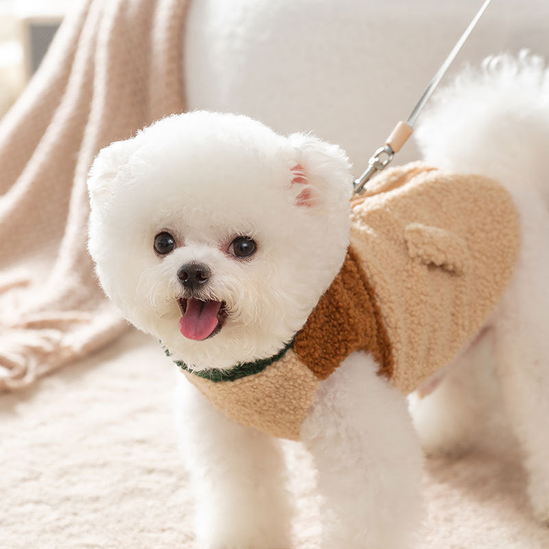 Wake Me In The Spring Squirrel Patch Pet Fleece Jacket, Color-Block Dog Coat With Leash Ring  Pockets