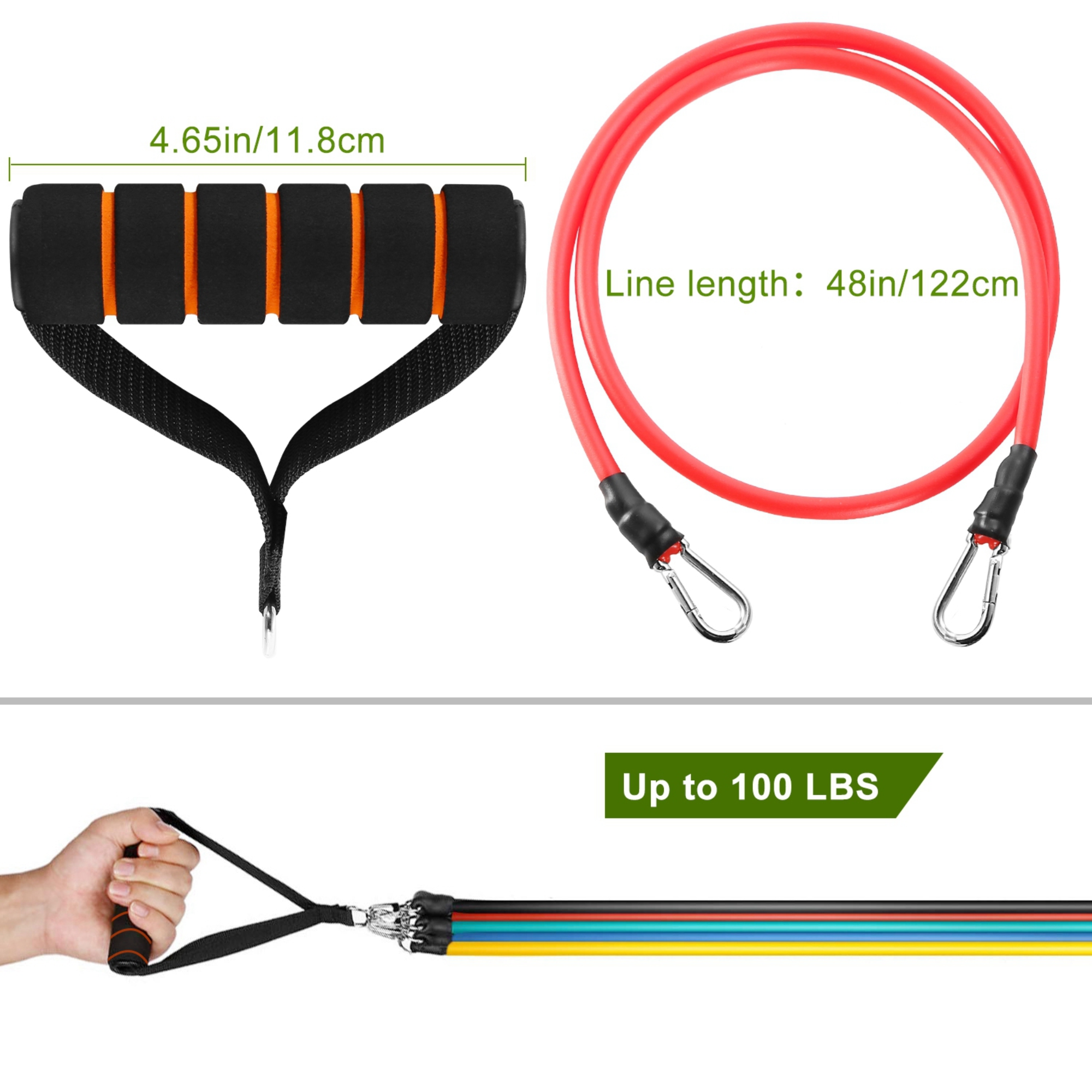 11Pcs Resistance Bands Set Fitness Workout Tubes Exercise Tube Bands Up to 100lbs w/ Door Anchor Handles Ankle Straps for Physical Training Yoga Pilat