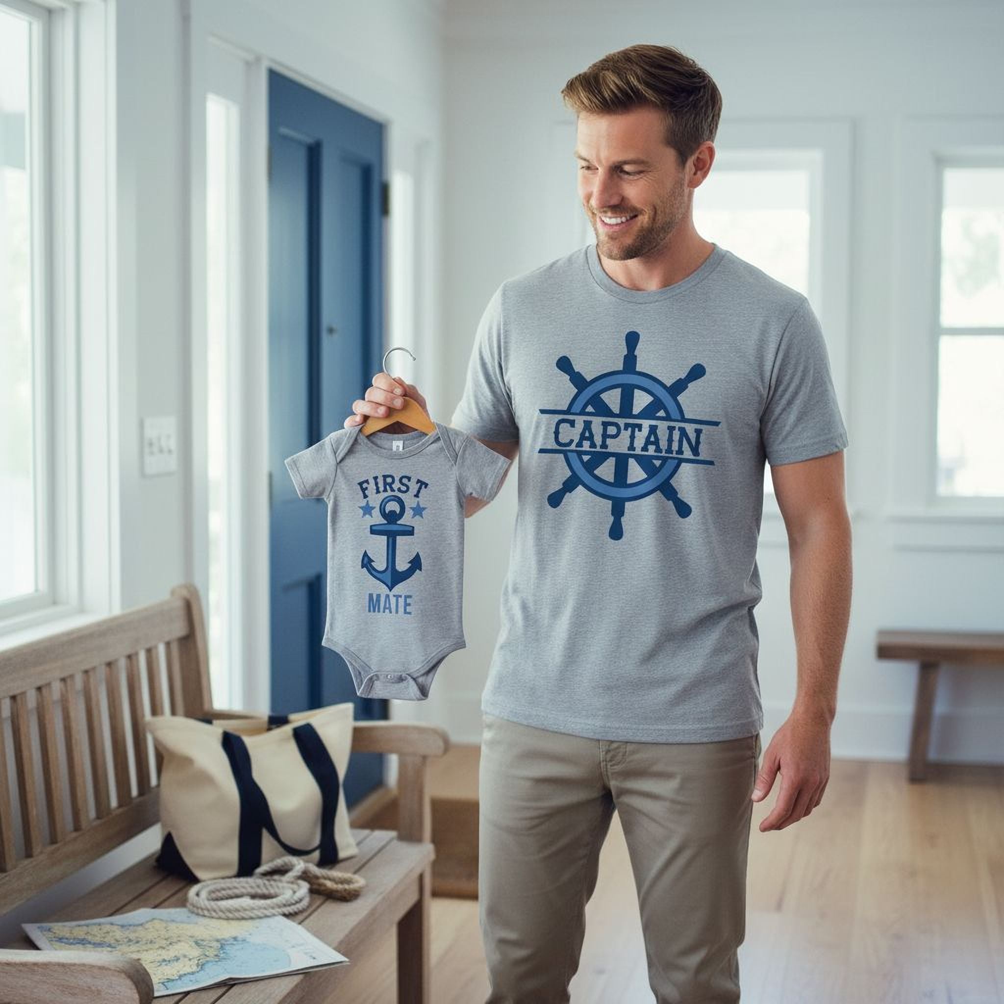 father son shirts - nautical captain & first mate - father's day gifts - toddler baby