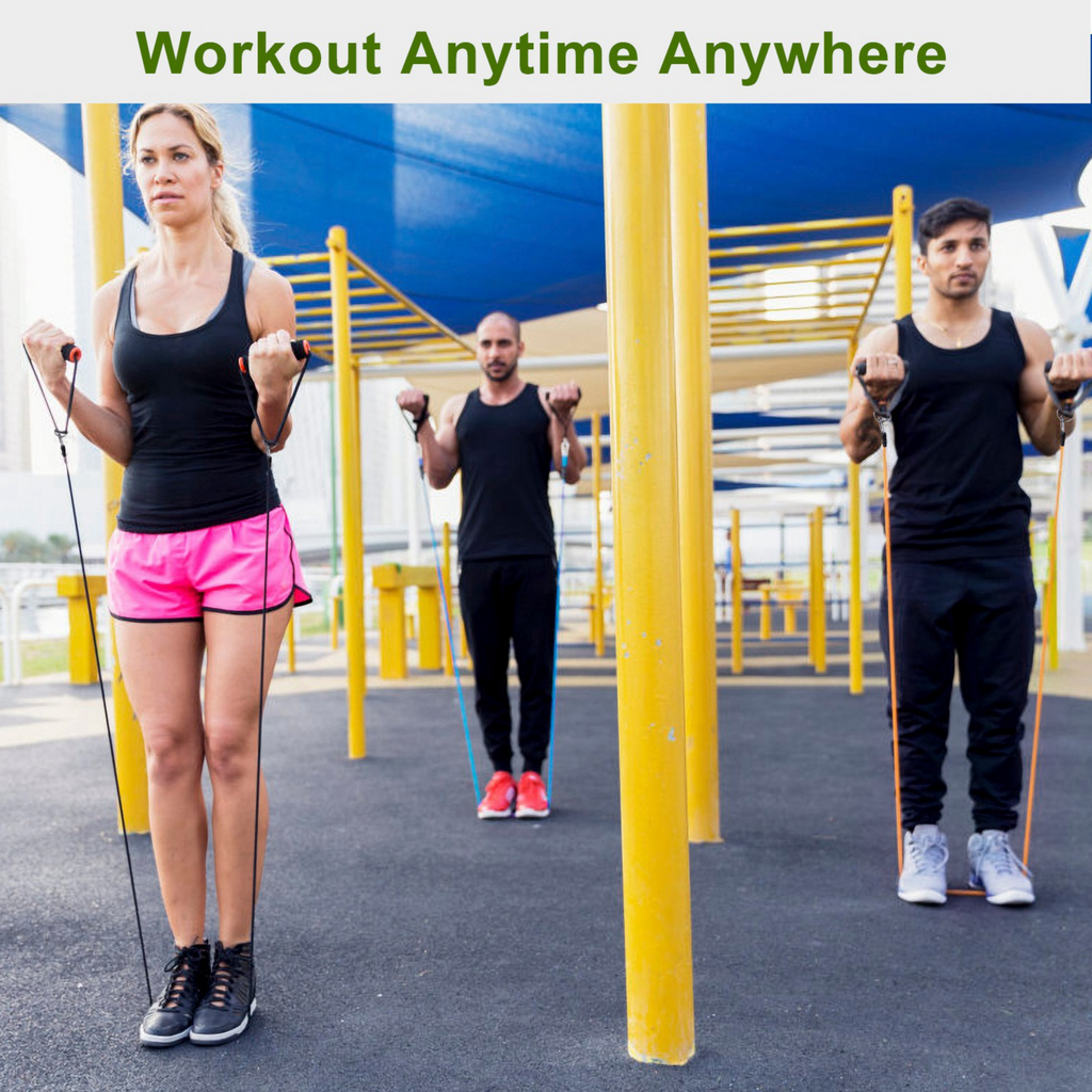 11Pcs Resistance Bands Set Fitness Workout Tubes Exercise Tube Bands Up to 100lbs w/ Door Anchor Handles Ankle Straps for Physical Training Yoga Pilat