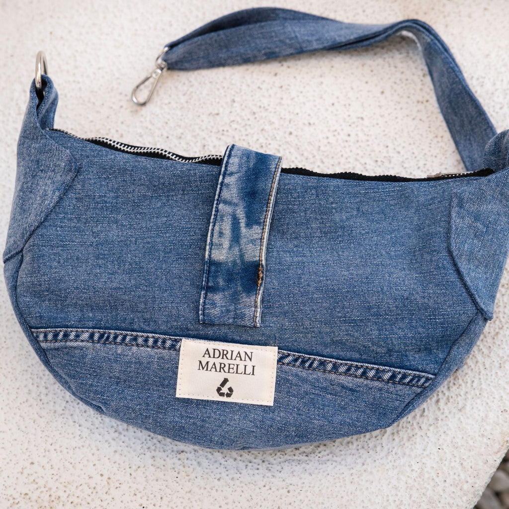 Brooklyn Crescent / Upcycled Denim Crossbody Light Blue