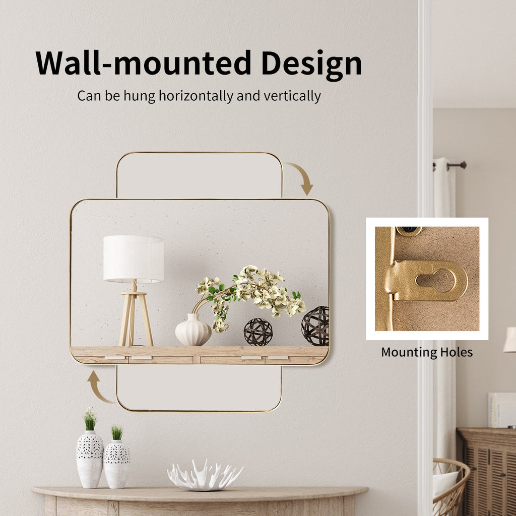 32 Inch x 20 Inch Metal Frame Wall-Mounted Rectangle Mirror