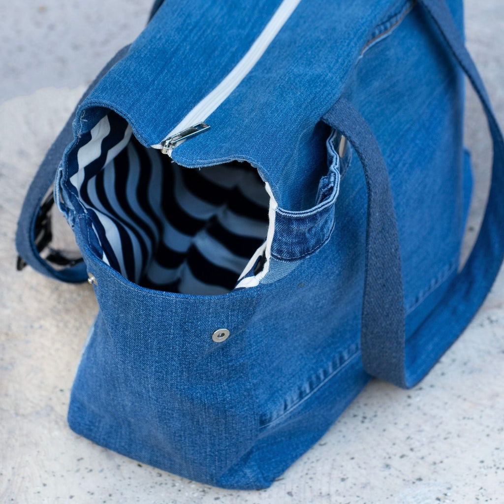 Upcycled Denim Sports Tote - Blue